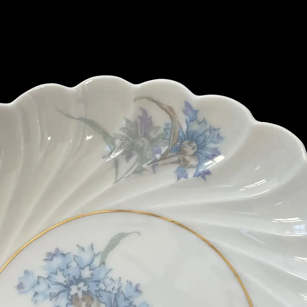 Haviland Limoges Bergere Berry Bowl Set 4 Dessert Dish Blue Flowers Gold Verge